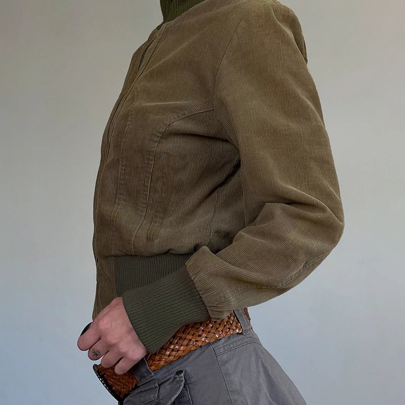 Vintage Zipper Corduroy Brown Jacket