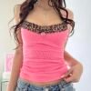 Leopard Patch Slim pink Crop Top