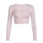 Pink Lace Patched Bow Top