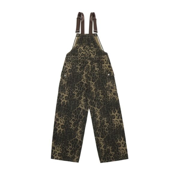 Versatile Wide-Leg Leopard Print Overalls