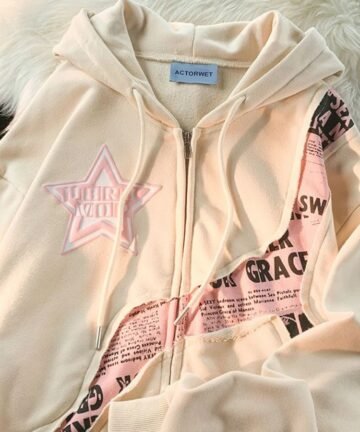 Star letter Print Patchwork hoodies