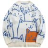 cat Print Loose Knitted Sweater