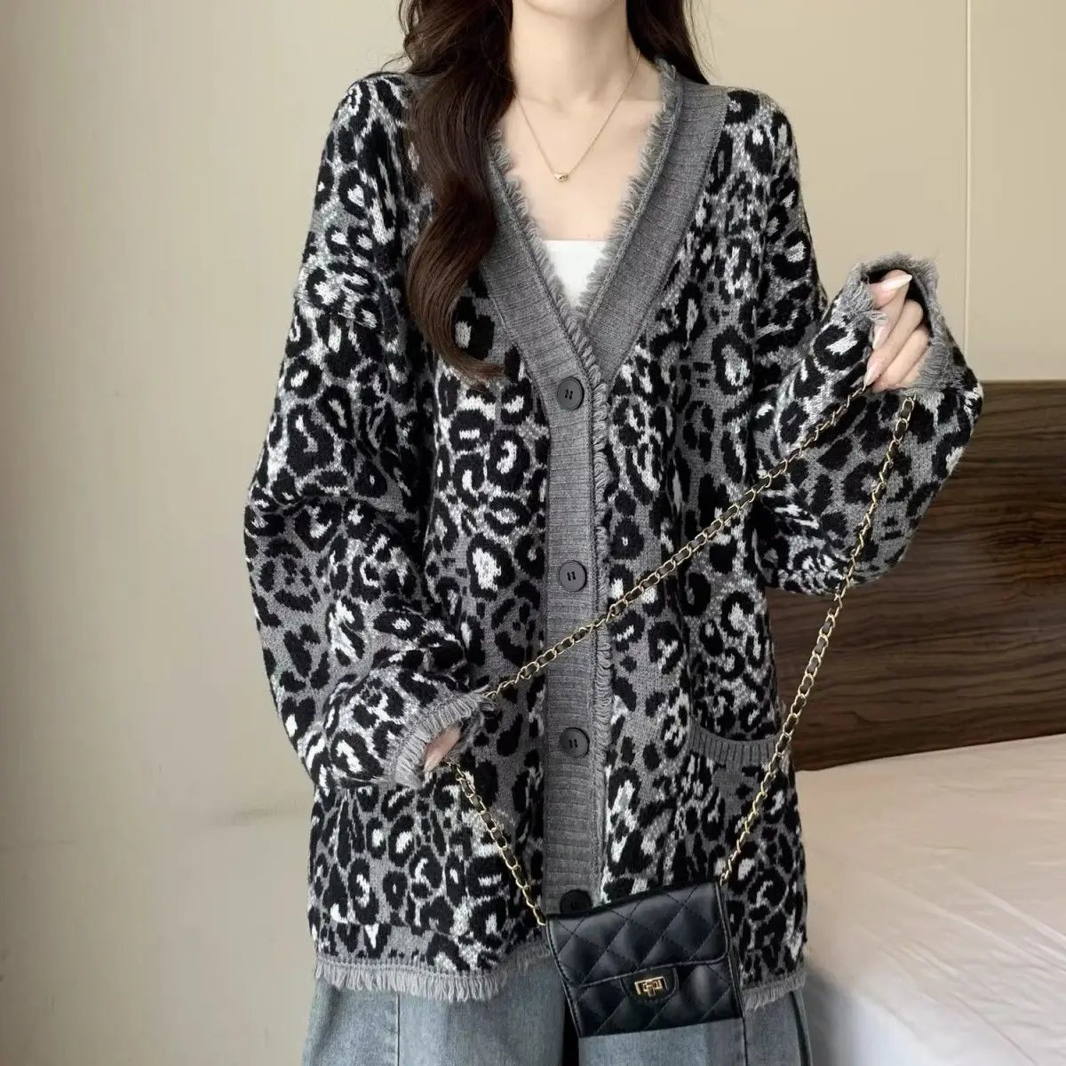 Leopard Grandma Cardigan