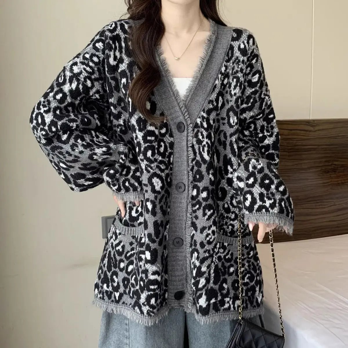 Leopard Grandma Cardigan