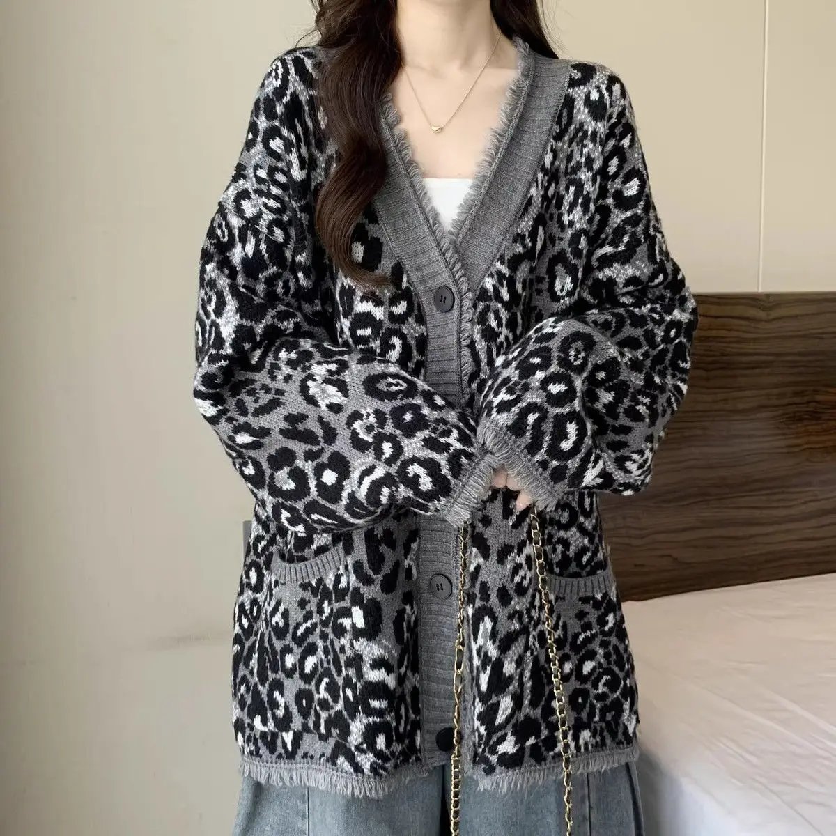 Leopard Grandma Cardigan