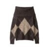 Argyle Knitted One-shoulder Pullover