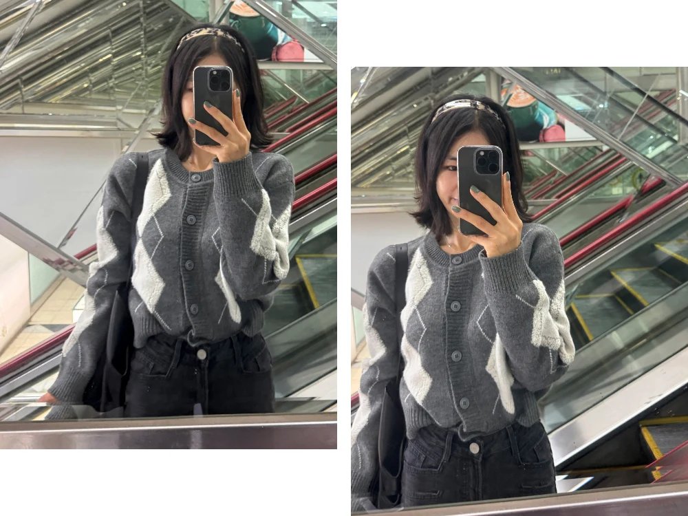 Argyle Cardigans Knit Sweater