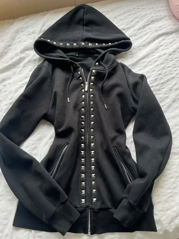 Emo Fashion Rivet Zipper Hoodie Emo Fashion Rivet Zipper Hoodie