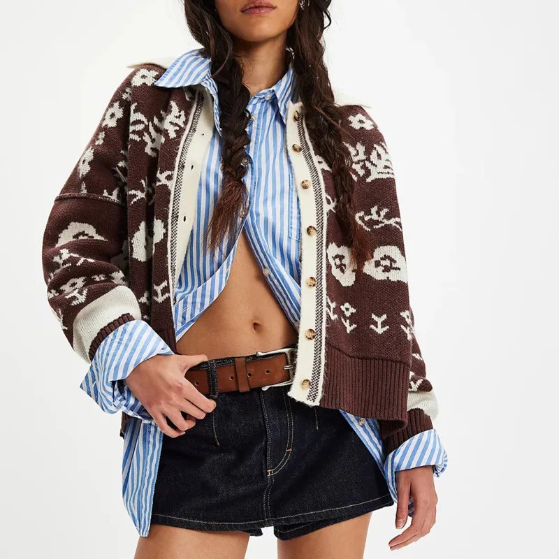 Floral Print Loose Knitted Cardigan Floral Print Loose Knitted Cardigan