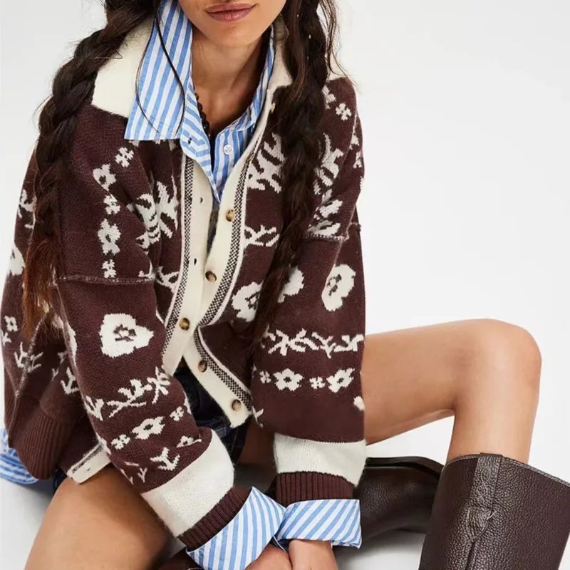 Floral Print Loose Knitted Cardigan Floral Print Loose Knitted Cardigan