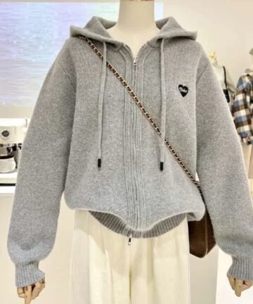 Embroidery Heart Hooded Cardigan