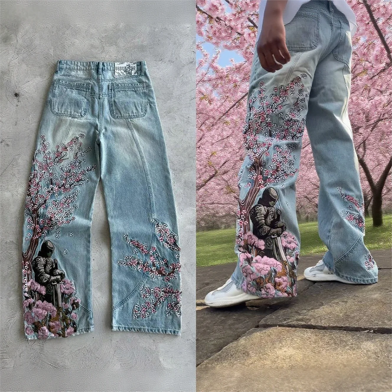 Vintage Cherry Blossom Knight Embroidery jeans Vintage Cherry Blossom Knight Embroidery jeans