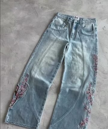 Vintage Cherry Blossom Knight Embroidery jeans 4 79503 houzpu