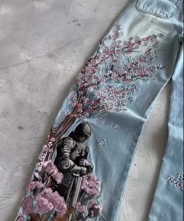 Vintage Cherry Blossom Knight Embroidery jeans 5 79503 ryyeap