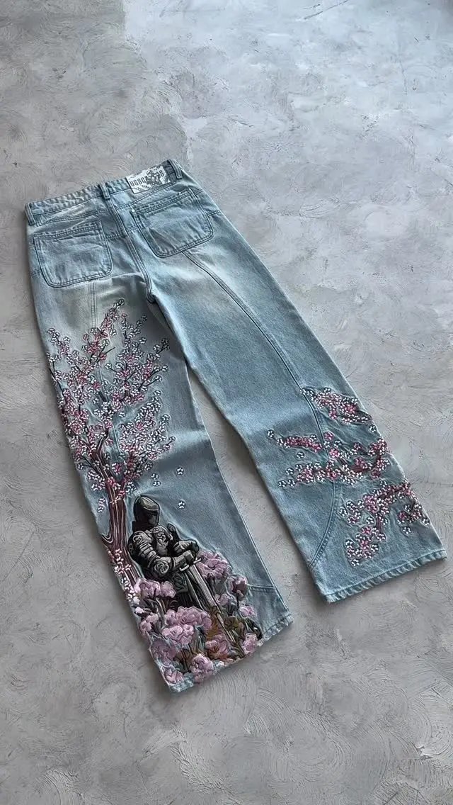 Vintage Cherry Blossom Knight Embroidery jeans Vintage Cherry Blossom Knight Embroidery jeans