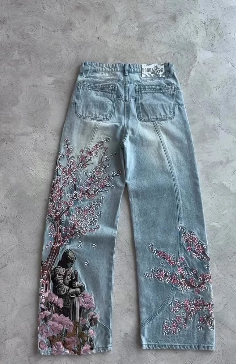 Vintage Cherry Blossom Knight Embroidery jeans Vintage Cherry Blossom Knight Embroidery jeans