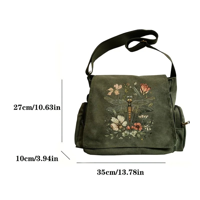 Dragonfly Print Crossbody Messenger Bag