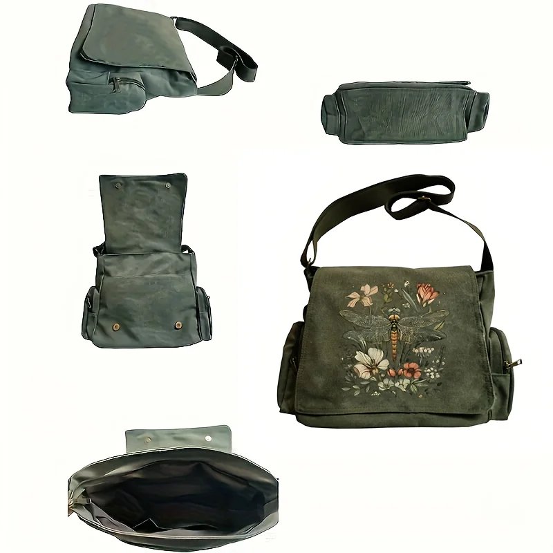 Dragonfly Print Crossbody Messenger Bag