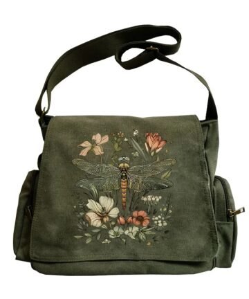 Dragonfly Print Crossbody Messenger Bag