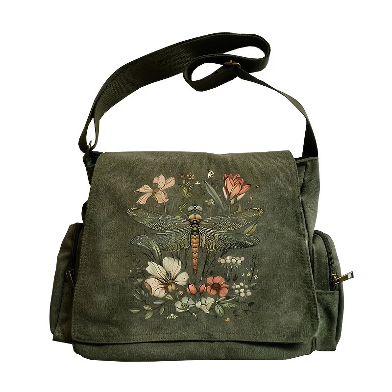 Dragonfly Print Crossbody Messenger Bag