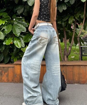 Vintage Y2K Embroidery Jeans Women