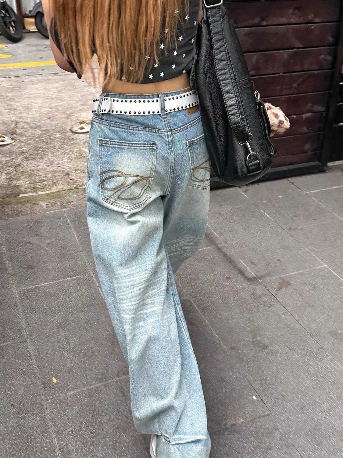 Vintage Y2K Embroidery Jeans Women