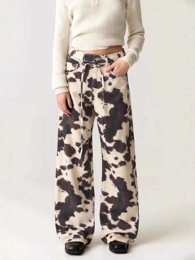 Cow Print Y2K Jeans Women