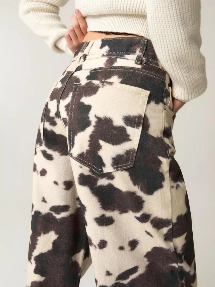 Cow Print Y2K Jeans Women