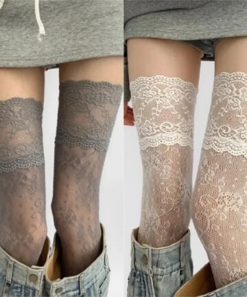 Lace Fishnet Thigh High Stockings Women