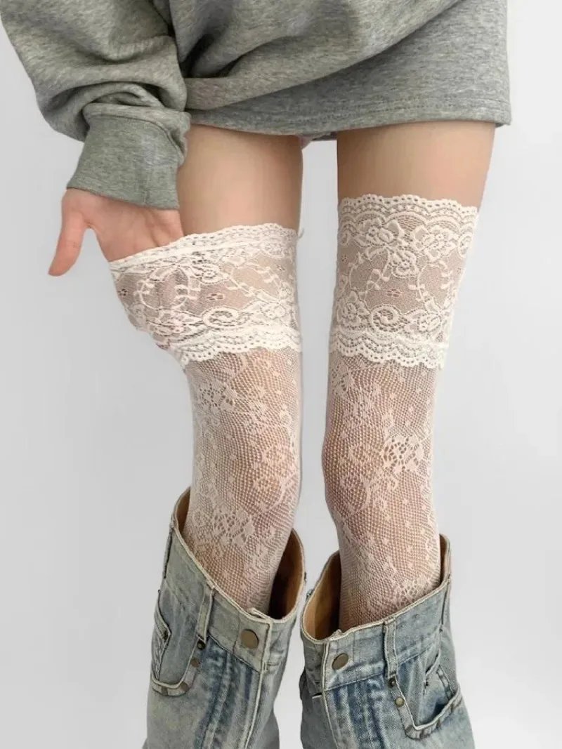 Lace Fishnet Thigh High Stockings Women