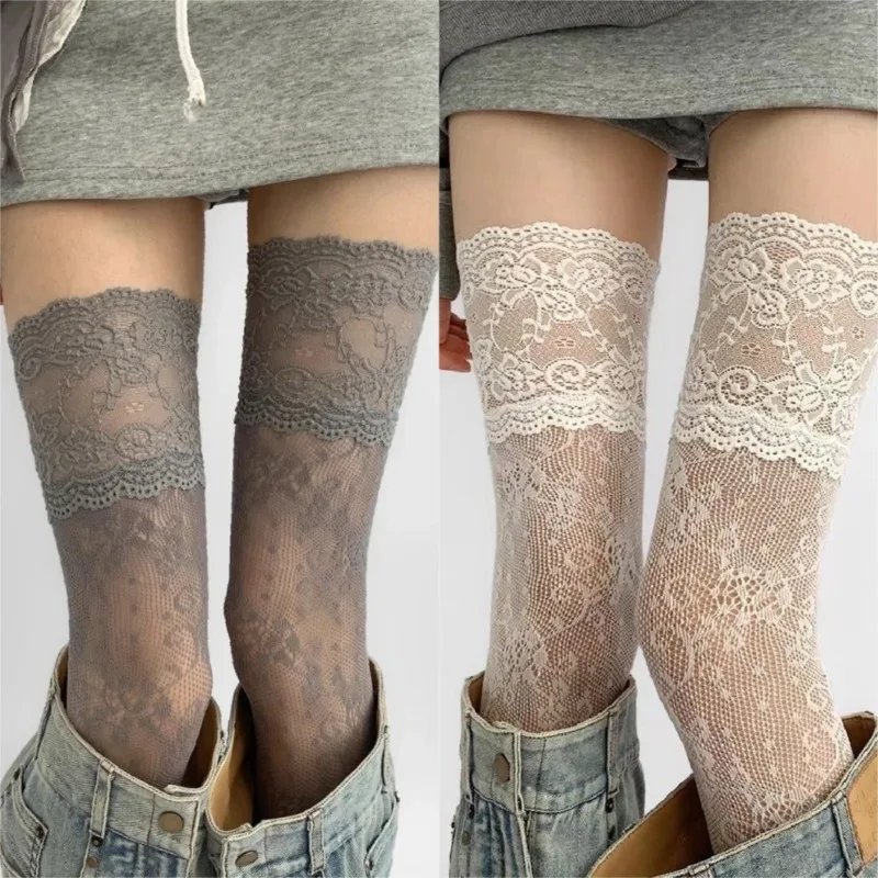 Lace Fishnet Thigh High Stockings Women