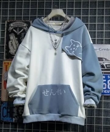 Cute Cat Print Patchwork Teen Hoodies