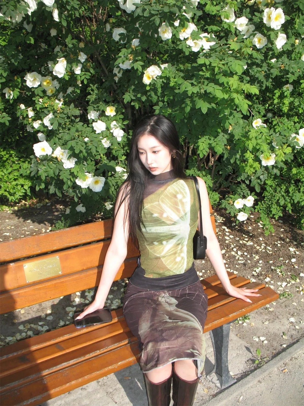 Butterfly Print Mesh Turtleneck Top