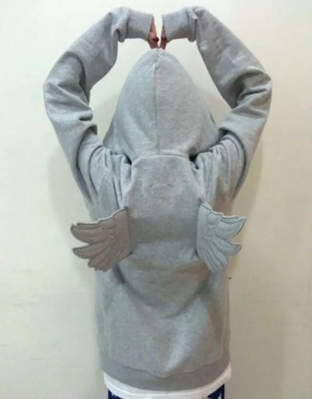 Grey Angel Wing Embroidered Hoodie