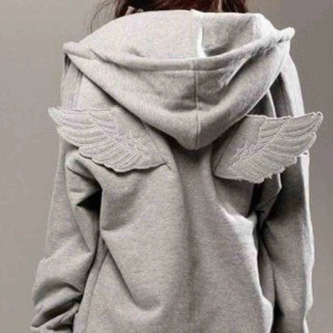 Grey Angel Wing Embroidered Hoodie