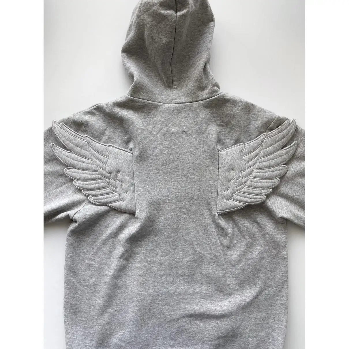 Grey Angel Wing Embroidered Hoodie