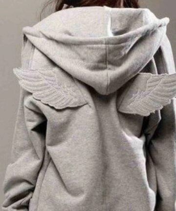 Grey Angel Wing Embroidered Hoodie