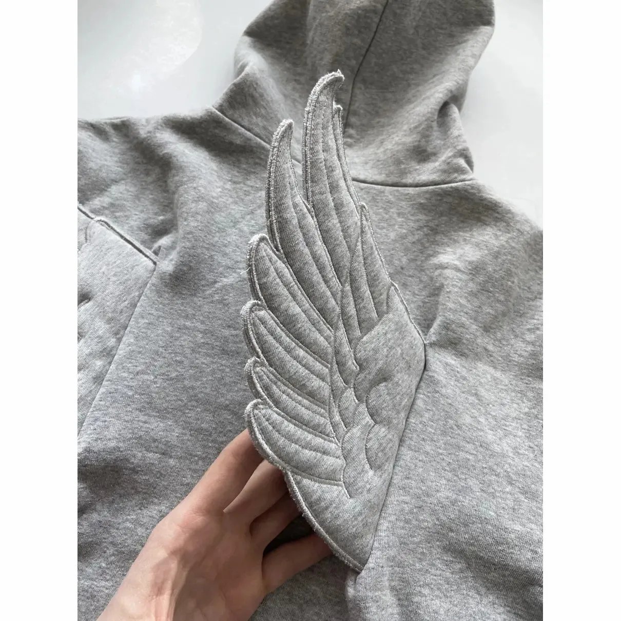 Grey Angel Wing Embroidered Hoodie