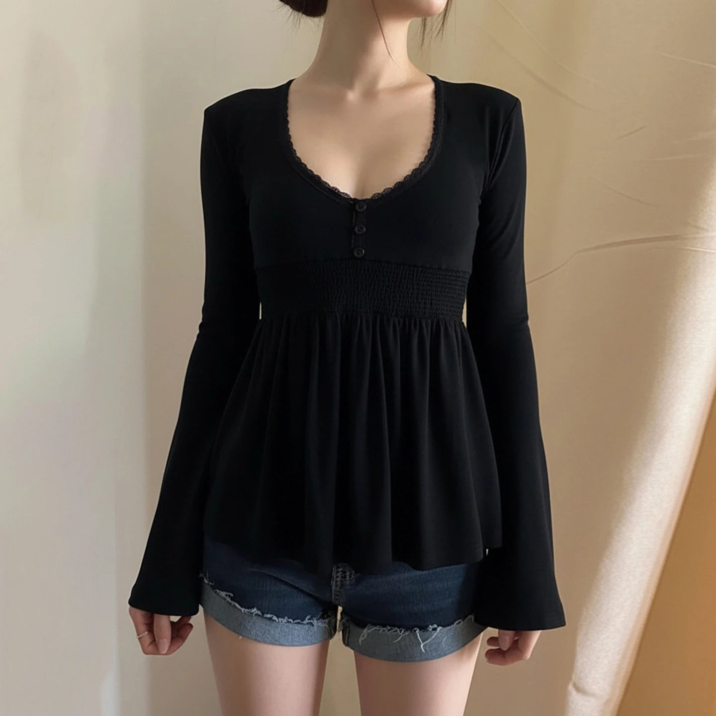 Lace Trim Knit Top