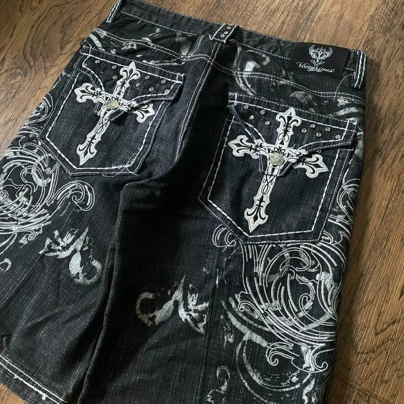 Y2K Embroidered Baggy Denim Shorts Y2K Embroidered Baggy Denim Shorts