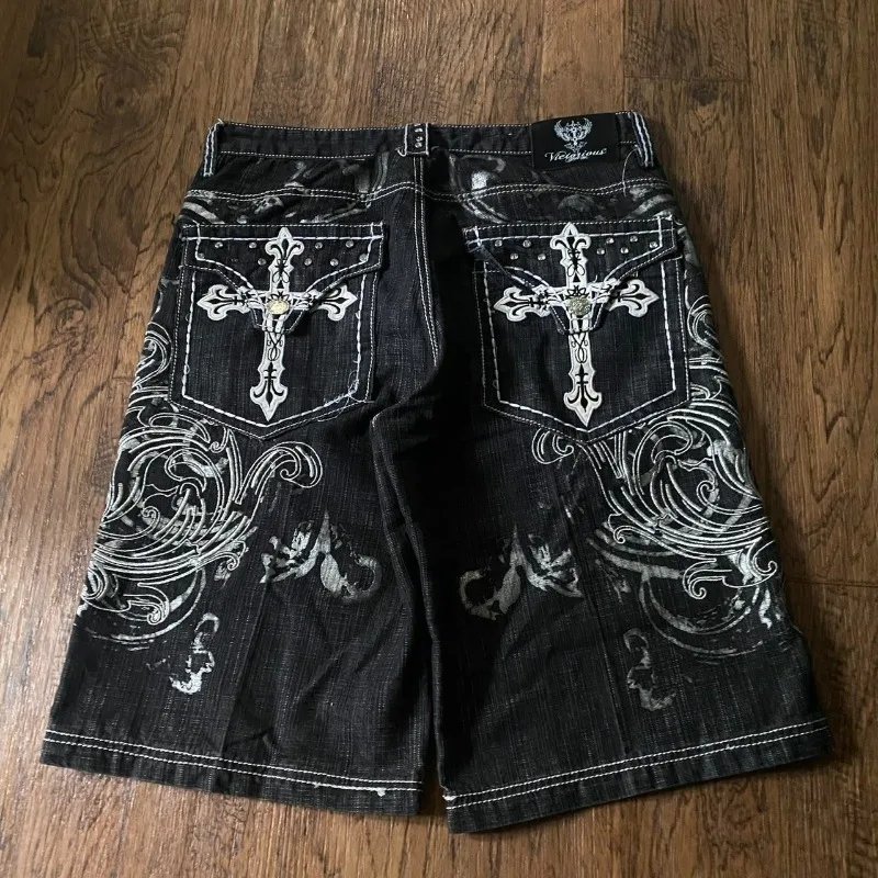 Y2K Embroidered Baggy Denim Shorts Y2K Embroidered Baggy Denim Shorts