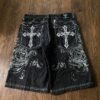 Y2K Embroidered Baggy Denim Shorts